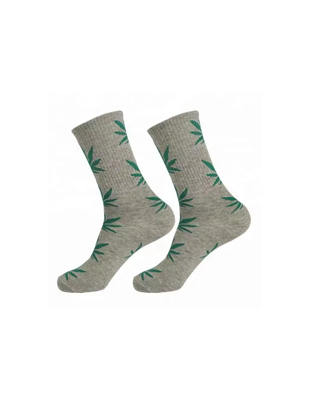 Graue Socken mit grünen Cannabisblättern