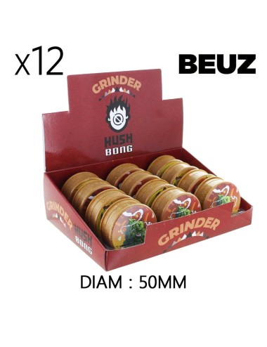 Packung mit 12 braunen biologisch abbaubaren Beuz Buds Hanf-Grinder 50mm