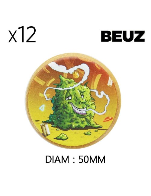 Packung mit 12 braunen biologisch abbaubaren Beuz Buds Hanf-Grinder 50mm