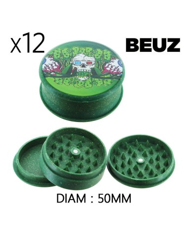 Schachtel mit 12 Hanf-Grinder Beuz Skeleton Grün