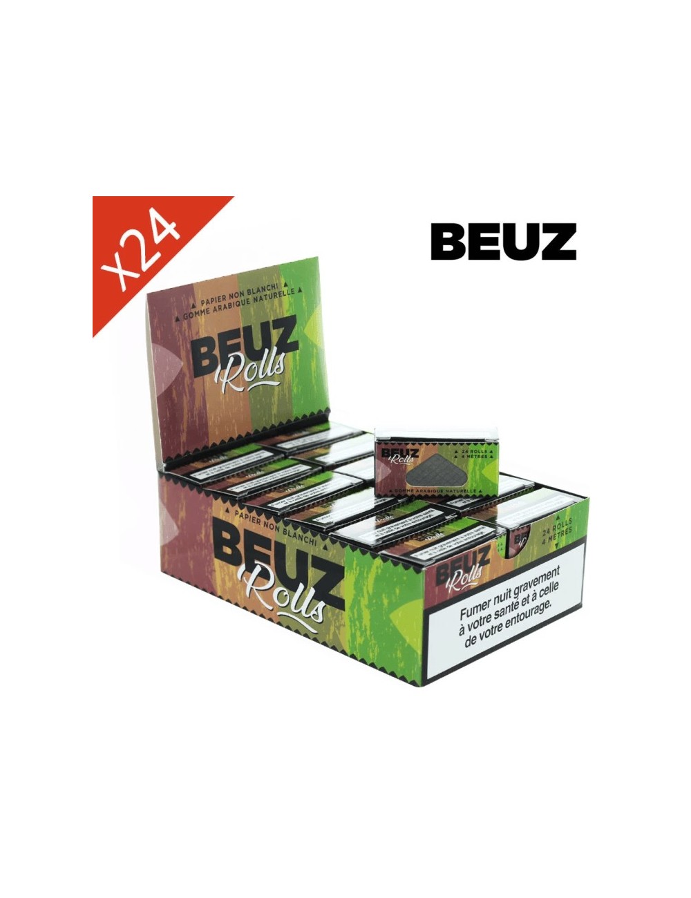 Schachtel mit 24 Rollen ungebleichtes braunes Slim BEUZ Blättchen
