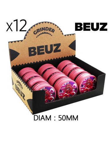 Dose mit 12 biologisch abbaubaren Hanf-Grinder Pink Bloodybud 50mm