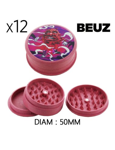 Dose mit 12 biologisch abbaubaren Hanf-Grinder Pink Bloodybud 50mm