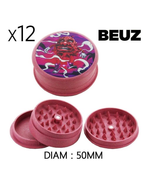 Dose mit 12 biologisch abbaubaren Hanf-Grinder Pink Bloodybud 50mm