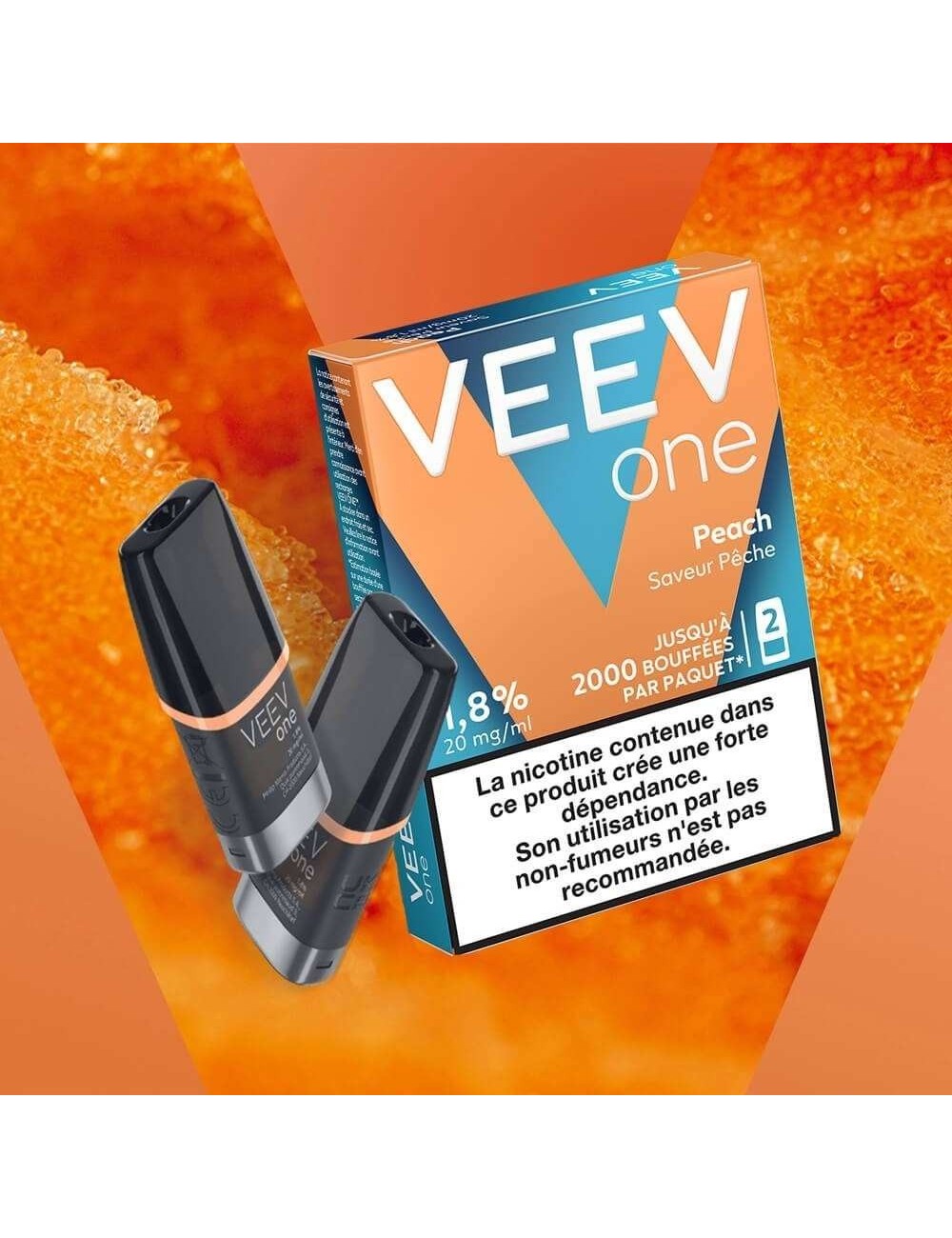 Packung mit 2 vorgefüllten Veev One Pfirsich-Pods