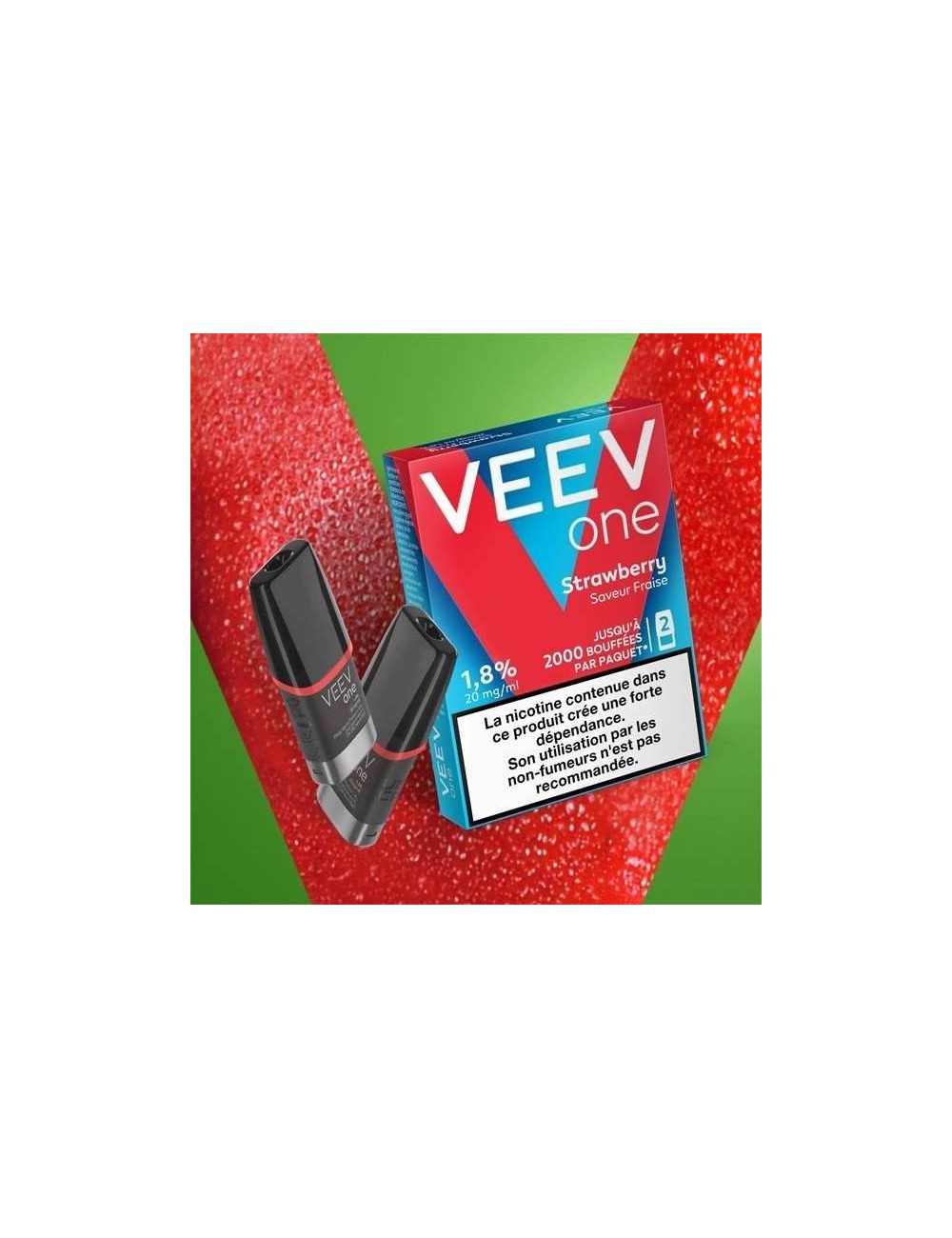 Packung mit 2 vorgefüllten Veev One Erdbeer-Pods - Erdbeergeschmack