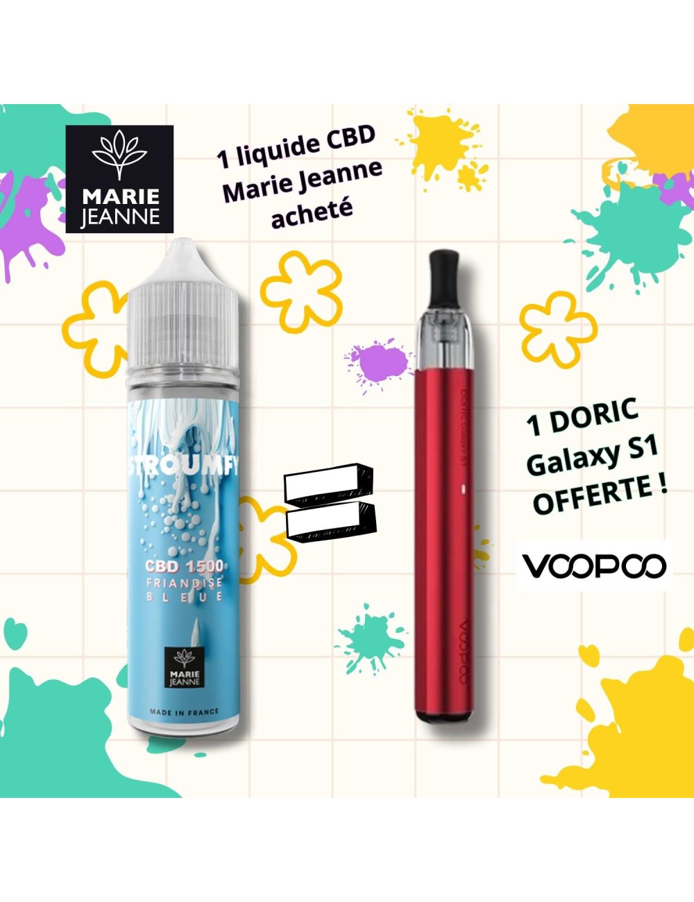 E-Liquid CBD Paket Stroumfy Marie Jeanne + Gratis Doric Galaxy S1