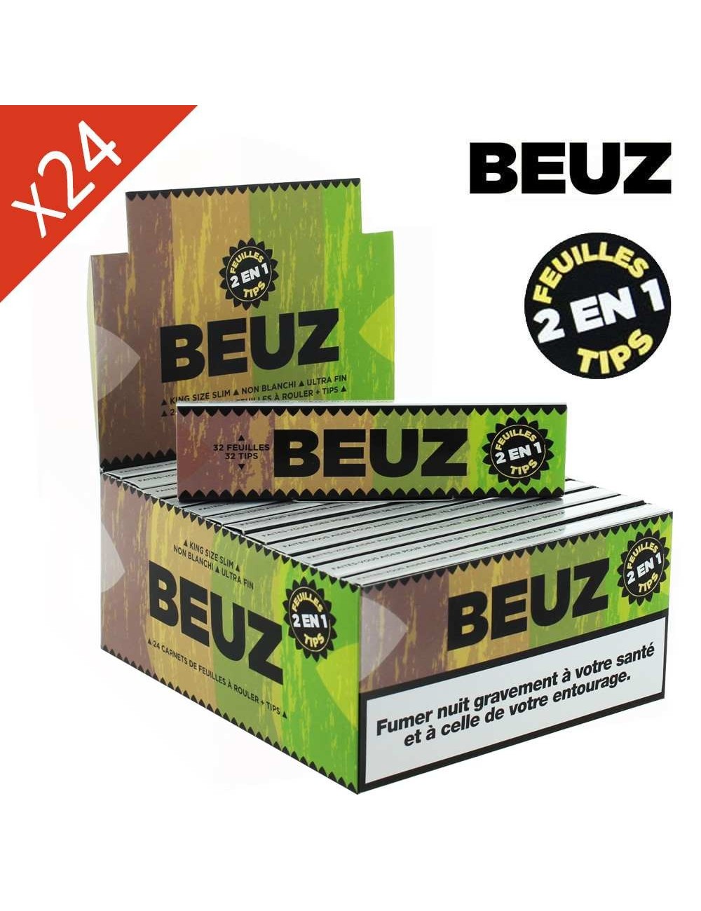 Schachtel mit 24 Beuz Brown Slim King Size Heftchen + Filter