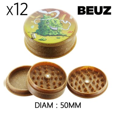Packung mit 12 biologisch abbaubaren braunen Hanf-Grinders Beuz Buds 50mm