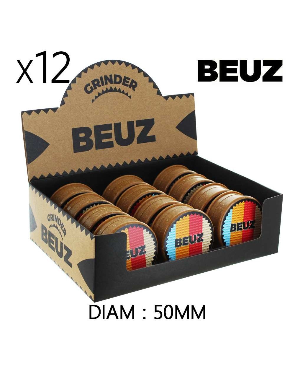 Packung mit 12 Hanf-Grinder 50 mm Beuz Organic