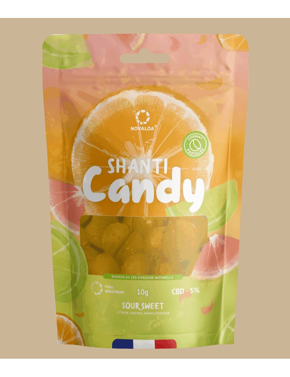 ShantiCandy Pastilles de CBD 5% Sans Sucre - Trio d'Agrumes - 10g ou 25g