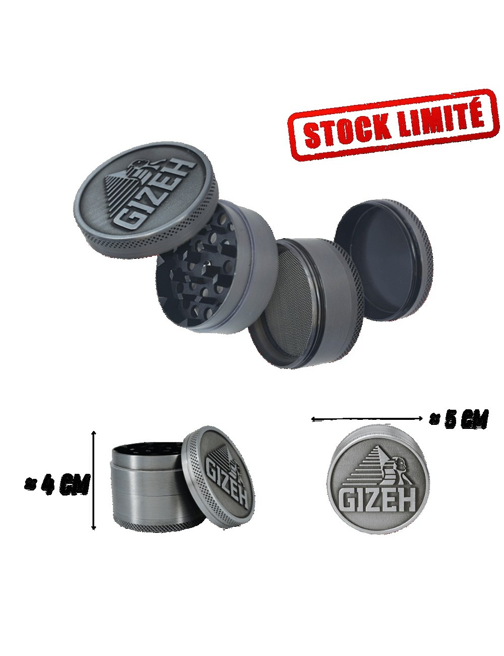 Grinder Gizeh Métal 4 Parties - Broyeur Épices et Herbes avec Raclette