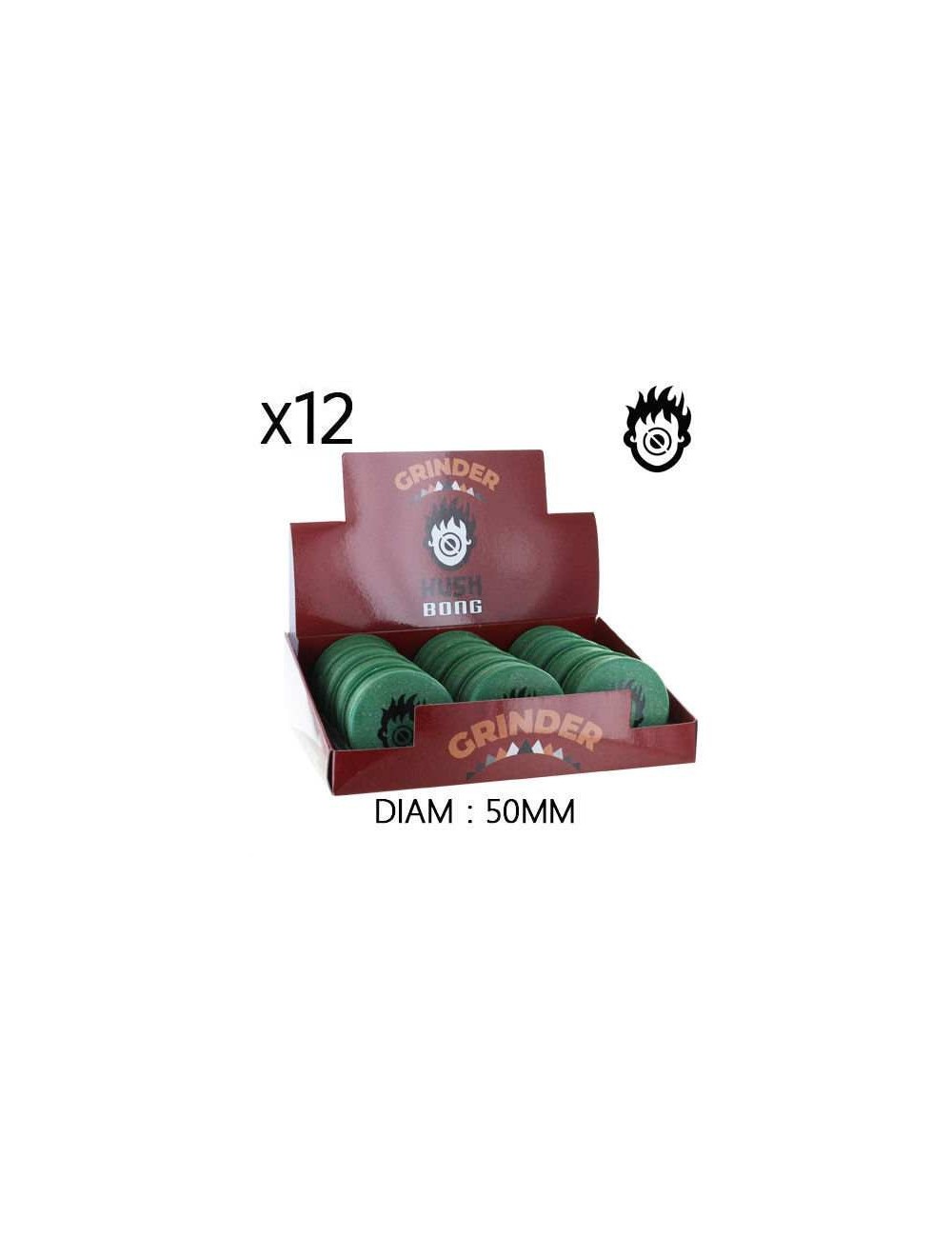 Boîte de 12 Grinders en chanvre 50 mm Kush Bong Green Organic