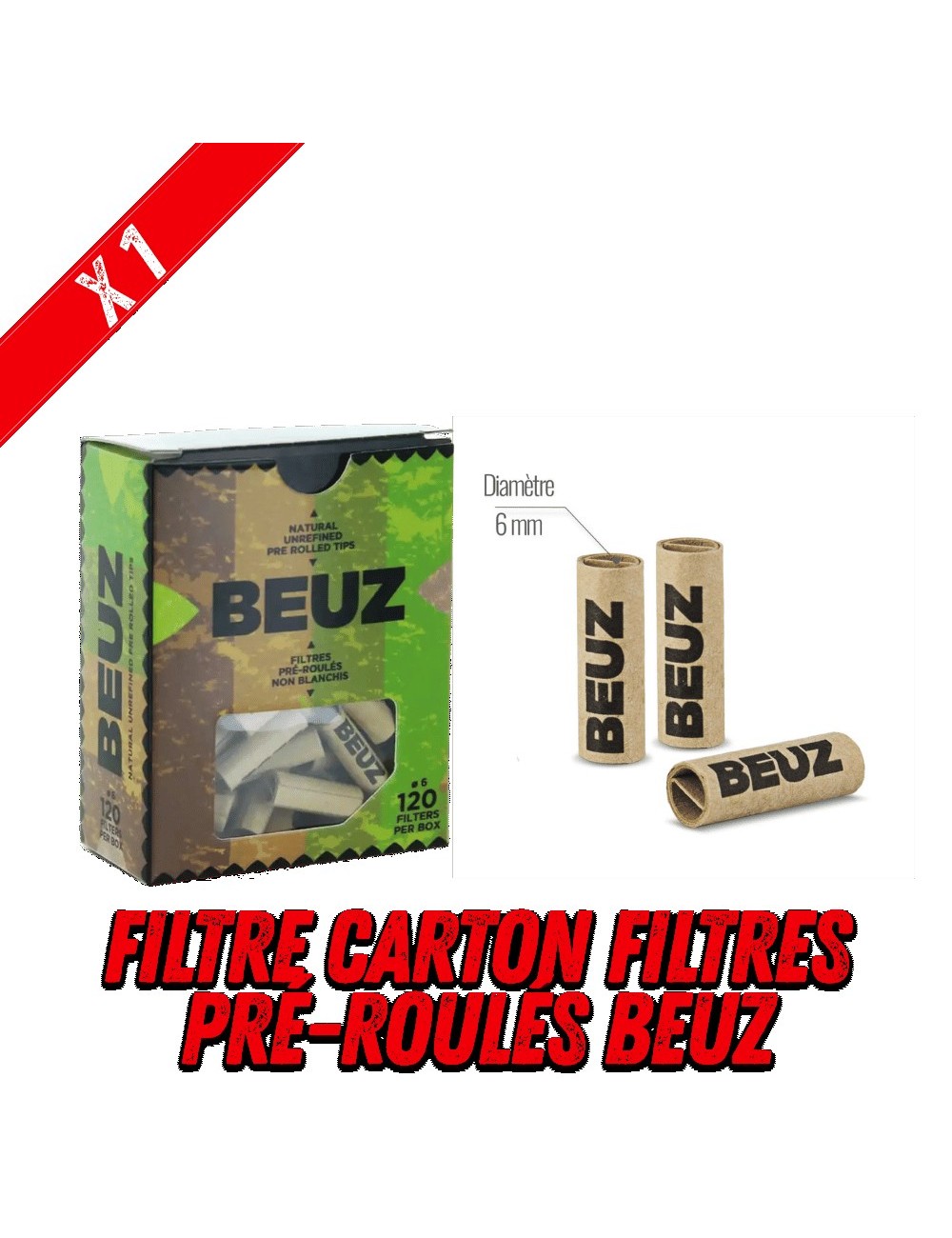 Filtre Carton Beuz - 120 Filtres Pré-Roulés 6mm