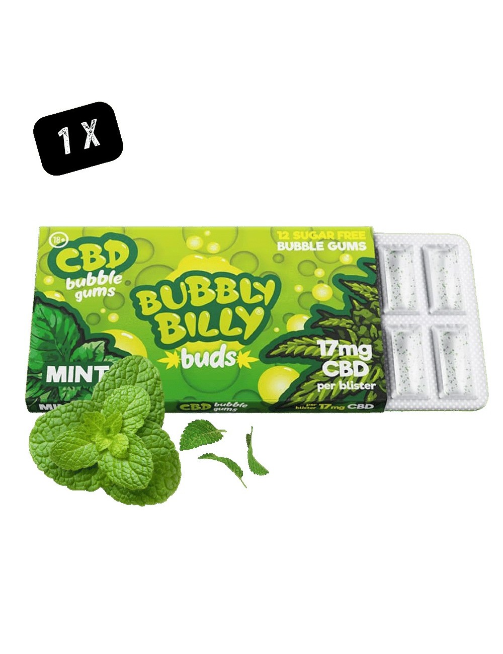 Chewing Gum CBD Bubbly Billy Buds Menthe 17mg - Pack 12 pièces
