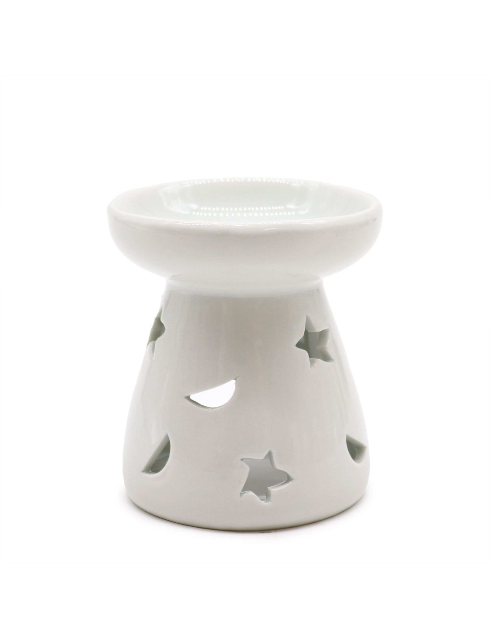 Brûleur Huile Céramique Blanc Lune Étoiles | Diffuseur Aromathérapie 5x7cm