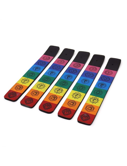 Porte-Encens 7 Chakras Coloré | Bois de Manguier 26cm | Spiritualité