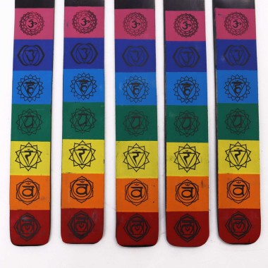 Porte-Encens 7 Chakras Coloré | Bois de Manguier 26cm | Spiritualité