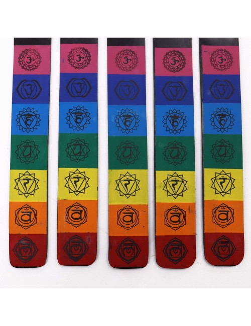 Porte-Encens 7 Chakras Coloré | Bois de Manguier 26cm | Spiritualité