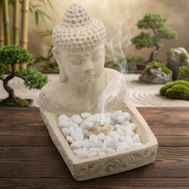 Brûleur d'Encens Buddha Feng Shui Crème | Porte-Encens Béton 15cm