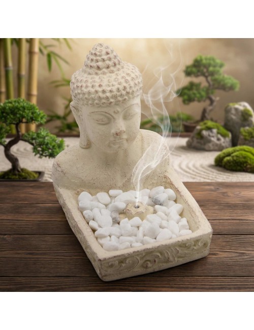 Brûleur d'Encens Buddha Feng Shui Crème | Porte-Encens Béton 15cm