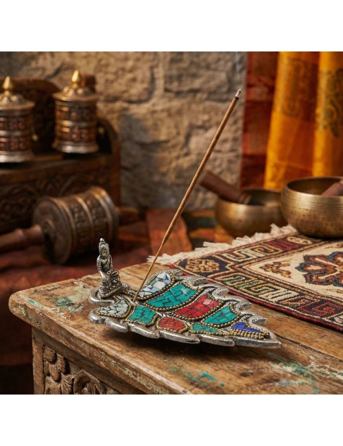 Porte-Encens Tibétain Feuille Bouddha | Décor Spirituel Authentique