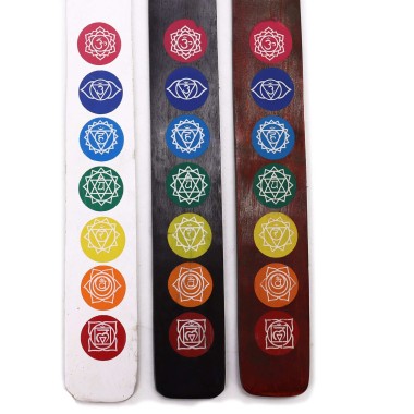 Porte-Encens Chakra Bois Manguier 26cm | 7 Chakras Colorés | Spiritualité