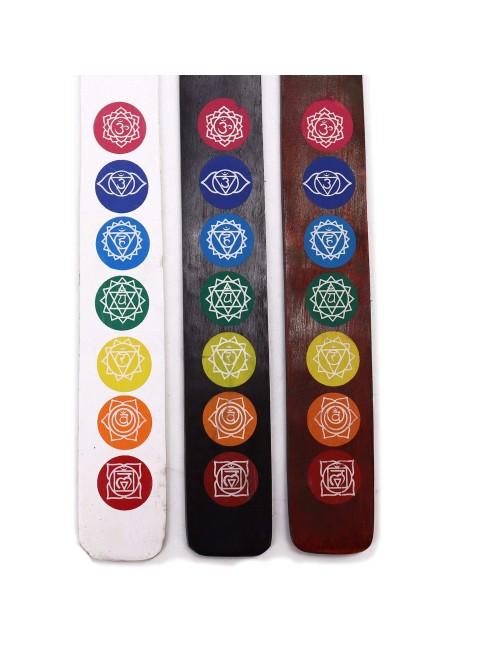 Porte-Encens Chakra Bois Manguier 26cm | 7 Chakras Colorés | Spiritualité