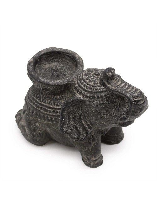 Porte-Encens Éléphant Noir Antique en Béton 14cm | Brûleur d'Encens Décoratif