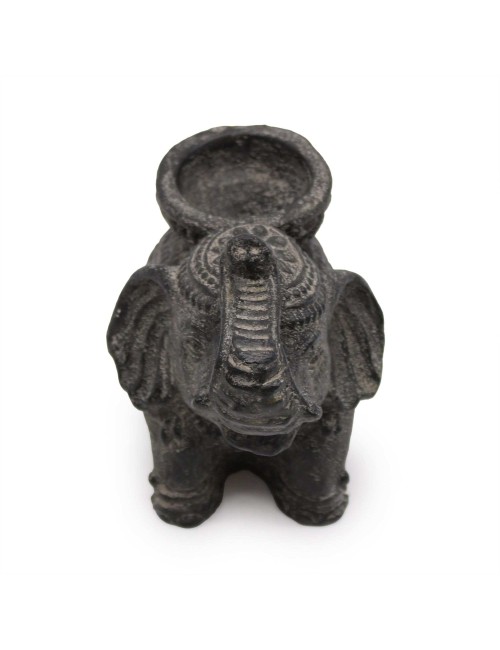 Porte-Encens Éléphant Noir Antique en Béton 14cm | Brûleur d'Encens Décoratif