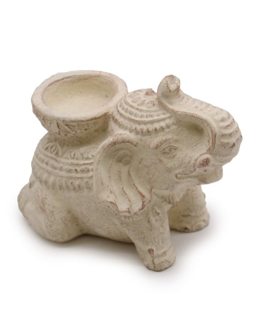 Porte-Encens Éléphant Béton Crème 14cm | Brûleur Encens et Bougie