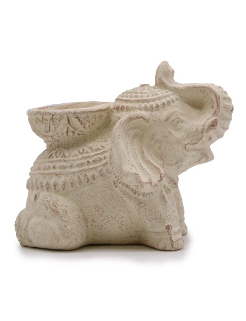 Porte-Encens Éléphant Béton Crème 14cm | Brûleur Encens et Bougie