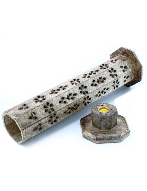 Tour à Encens Hexagonale Bois de Manguier | Porte-encens Artisanal Indien