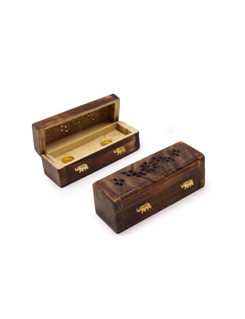 Boîte Encens Cônes Bois Manguier 15cm | Porte-Encens Artisanal Indien