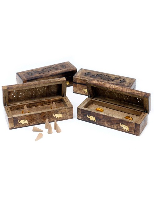Boîte Encens Cônes Bois Manguier 15cm | Porte-Encens Artisanal Indien