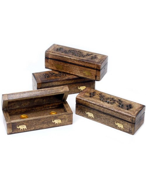 Boîte Encens Cônes Bois Manguier 15cm | Porte-Encens Artisanal Indien