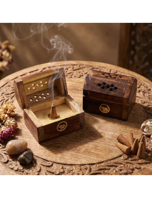 Mini Boîte Brûleur Cônes d'Encens Bois de Manguier | Porte-encens Artisanal