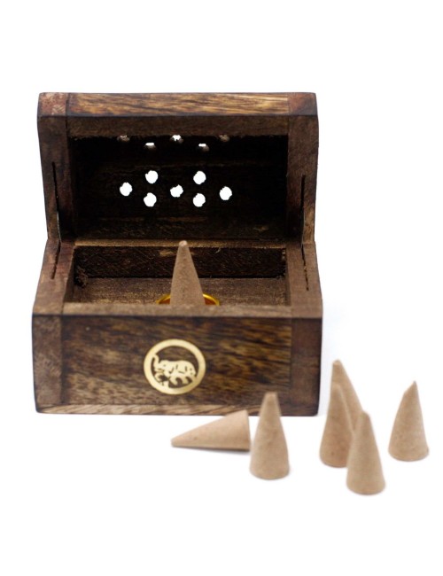 Mini Boîte Brûleur Cônes d'Encens Bois de Manguier | Porte-encens Artisanal