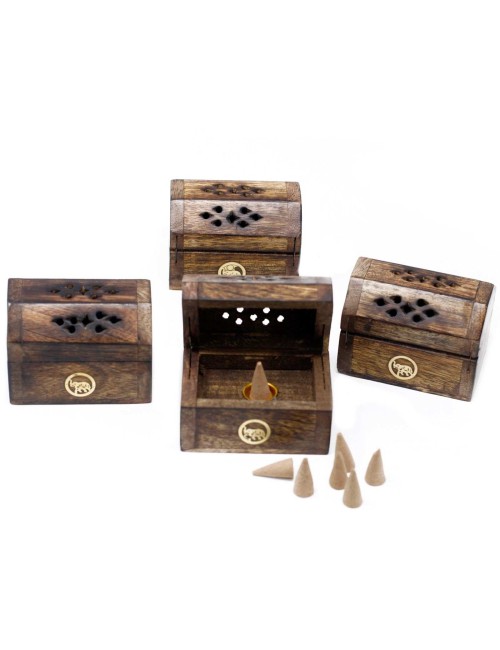 Mini Boîte Brûleur Cônes d'Encens Bois de Manguier | Porte-encens Artisanal