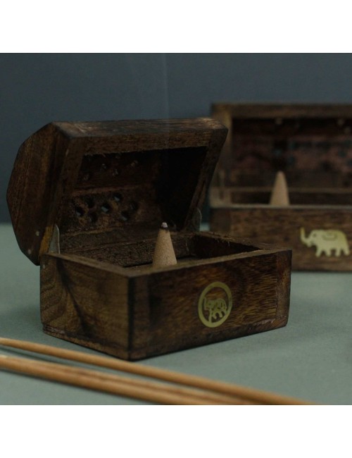 Mini Boîte Brûleur Cônes d'Encens Bois de Manguier | Porte-encens Artisanal