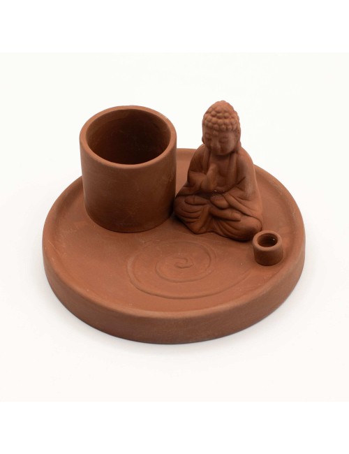 Plateau d'Encens Bouddha Céramique Terre Cuite | Porte-Encens Méditation