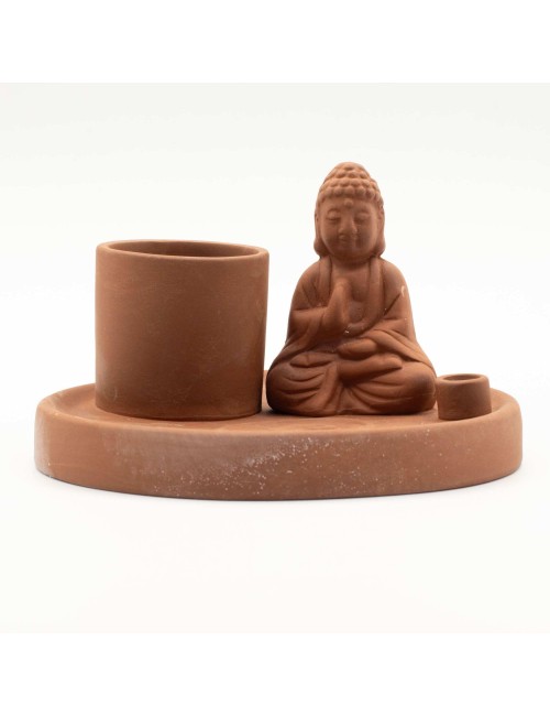 Plateau d'Encens Bouddha Céramique Terre Cuite | Porte-Encens Méditation
