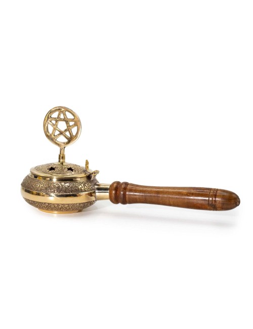 Encensoir Pentagramme Laiton et Bois | Brûleur Encens Traditionnel