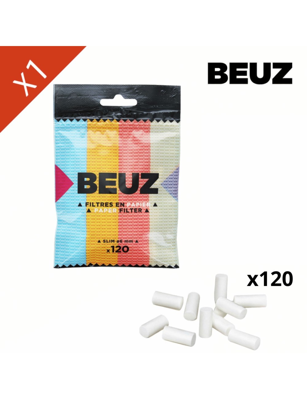 Sachet 120 Filtre Papier Beuz Slim Blanc