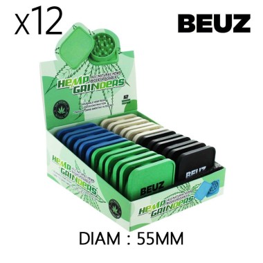 Boîte de 12 Grinders en chanvre 55 mm Kush Beuz Cubex