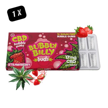 Chewing-gum CBD Fraise Bubbly Billy 17mg - Pack de 12 gommes sans sucre