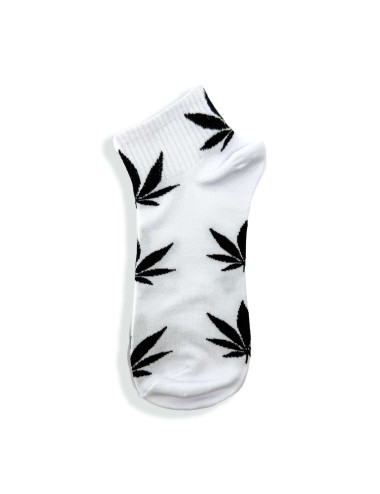 Weiße Socken mit schwarzen Cannabisblättern