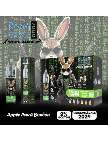 Puff White Rabbit x RandM Tornado 7000 Apfel-Pfirsich-Bonbon