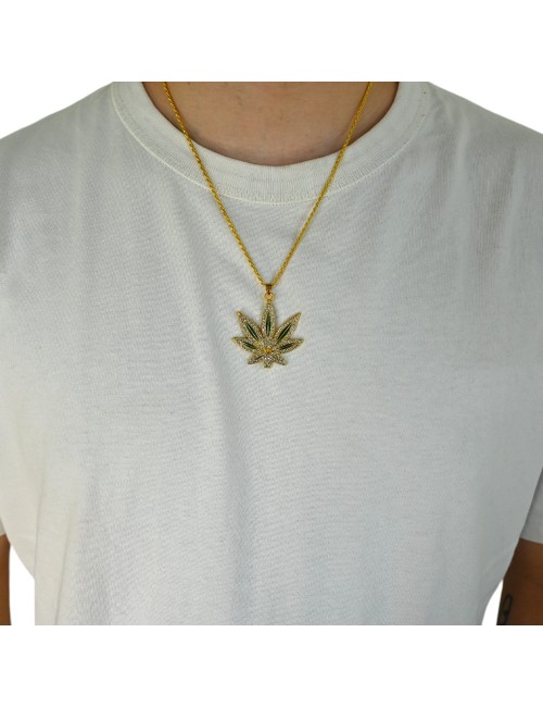 Goldene Cannabis-Blatt-Anhängerkette