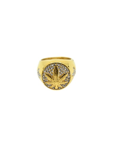 Goldener Siegelring mit Cannabis-Blatt und Strass